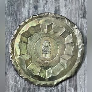 Antique Maori Hei Tiki Man Brass Wall Plate With Charm In Middle